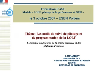 Formation CASU Module LOLF, pilotage de la performance et GRH le 3 octobre 2007 ESEN Poitiers - slide 1