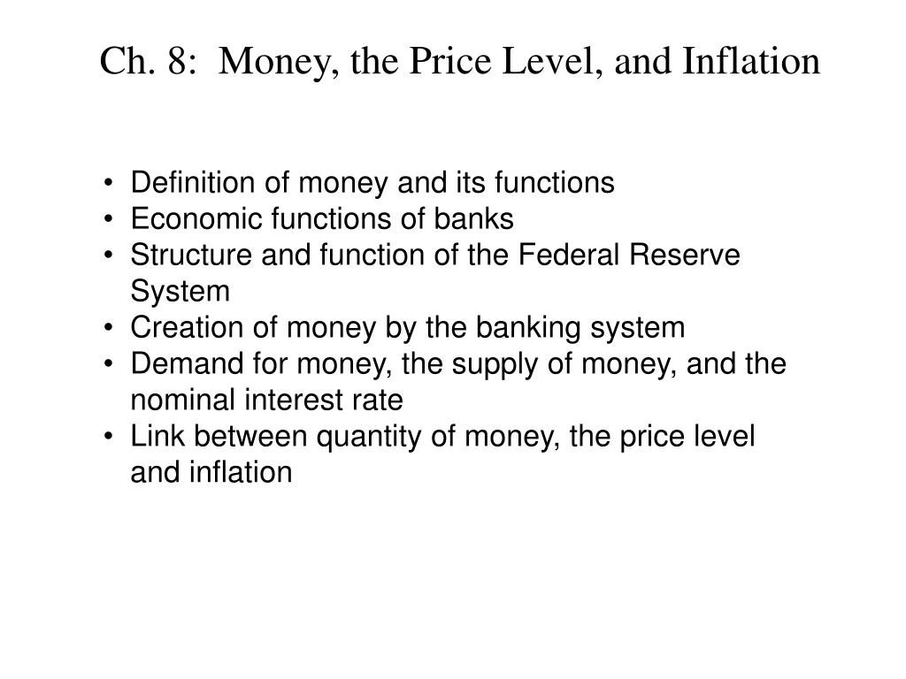 ch 8 money the price level and inflation