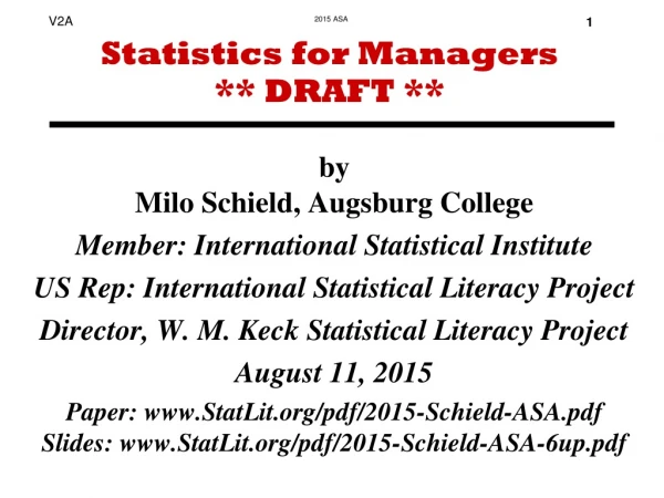 Statistics for Managers ** DRAFT **