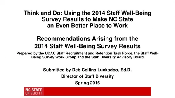 Recommendations Arising from the 2014 Staff Well-Being Survey Results