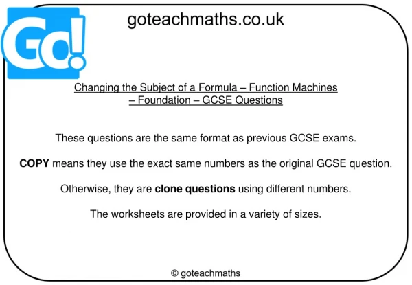 Changing the Subject of a Formula – Function Machines – Foundation – GCSE Questions
