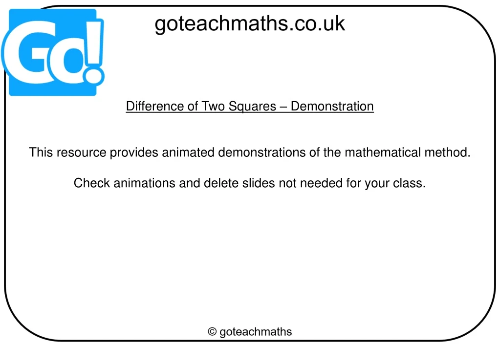 difference of two squares demonstration this