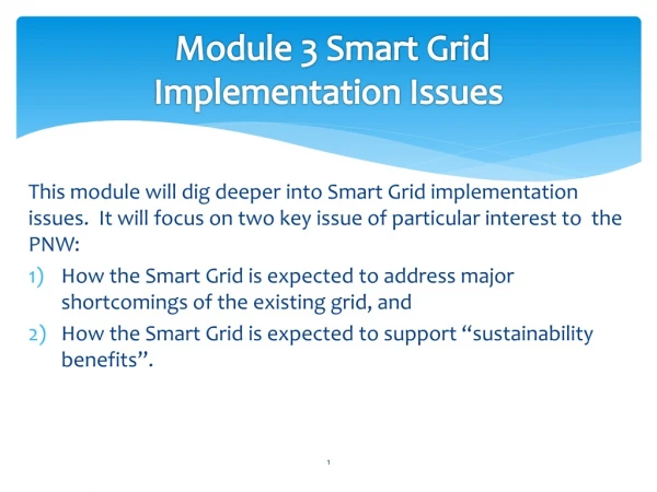 Module 3 Smart Grid Implementation Issues
