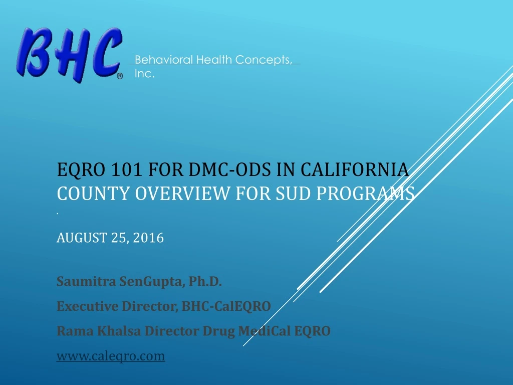 eqro 101 for dmc ods in california county overview for sud programs august 25 2016