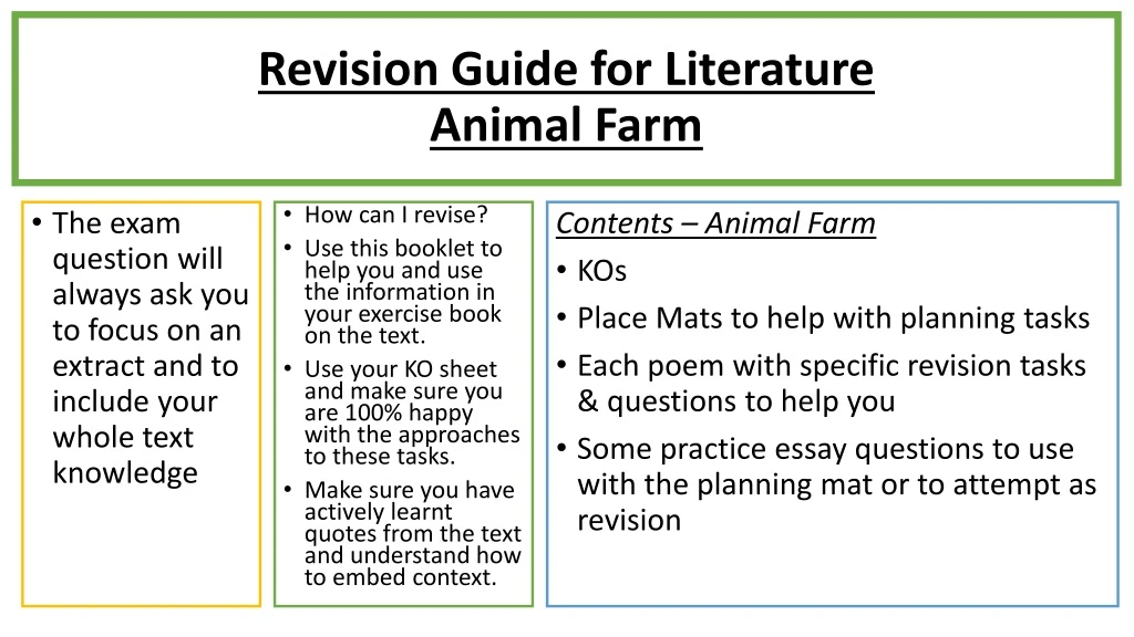 revision guide for literature animal farm