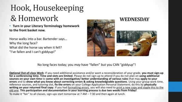 Hook, Housekeeping &amp; Homework					 WEDNESDAY