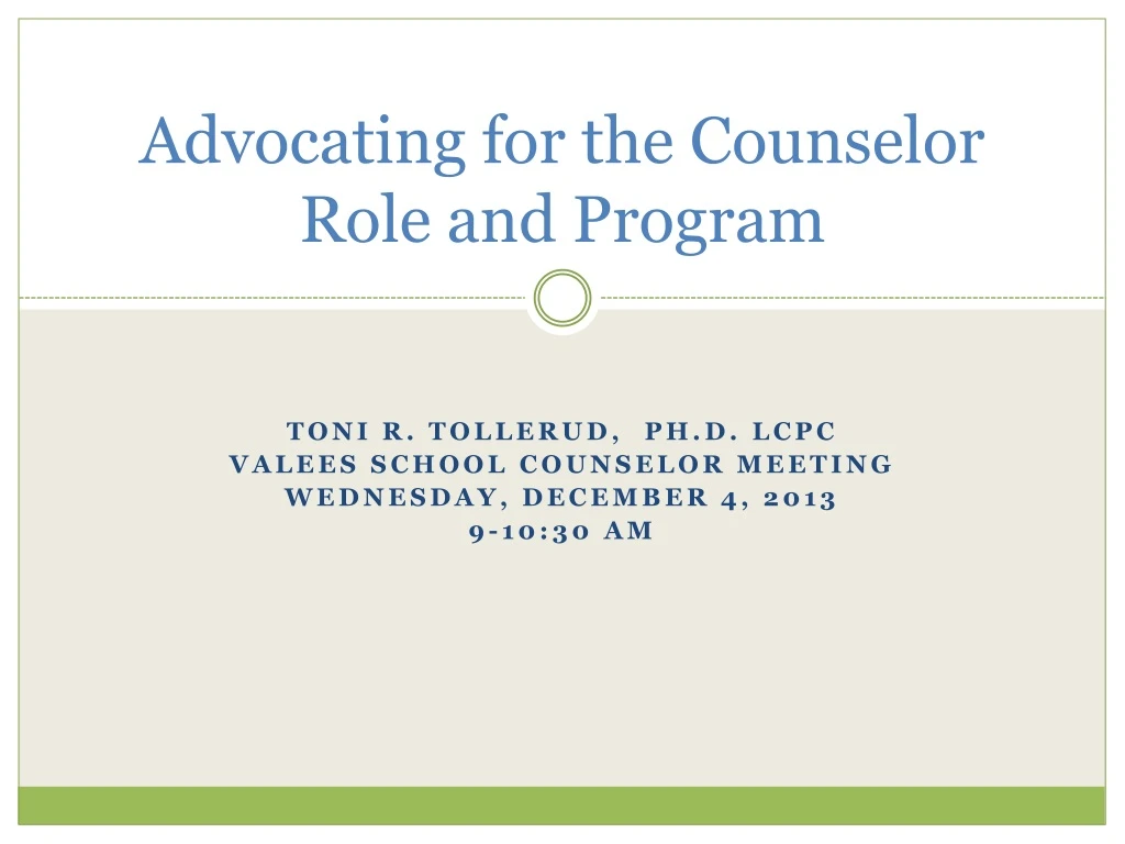 advocating for the counselor role and program