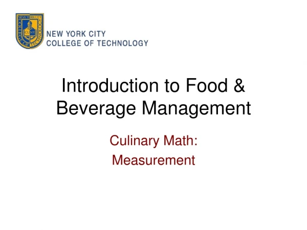 Introduction to Food &amp; Beverage Management
