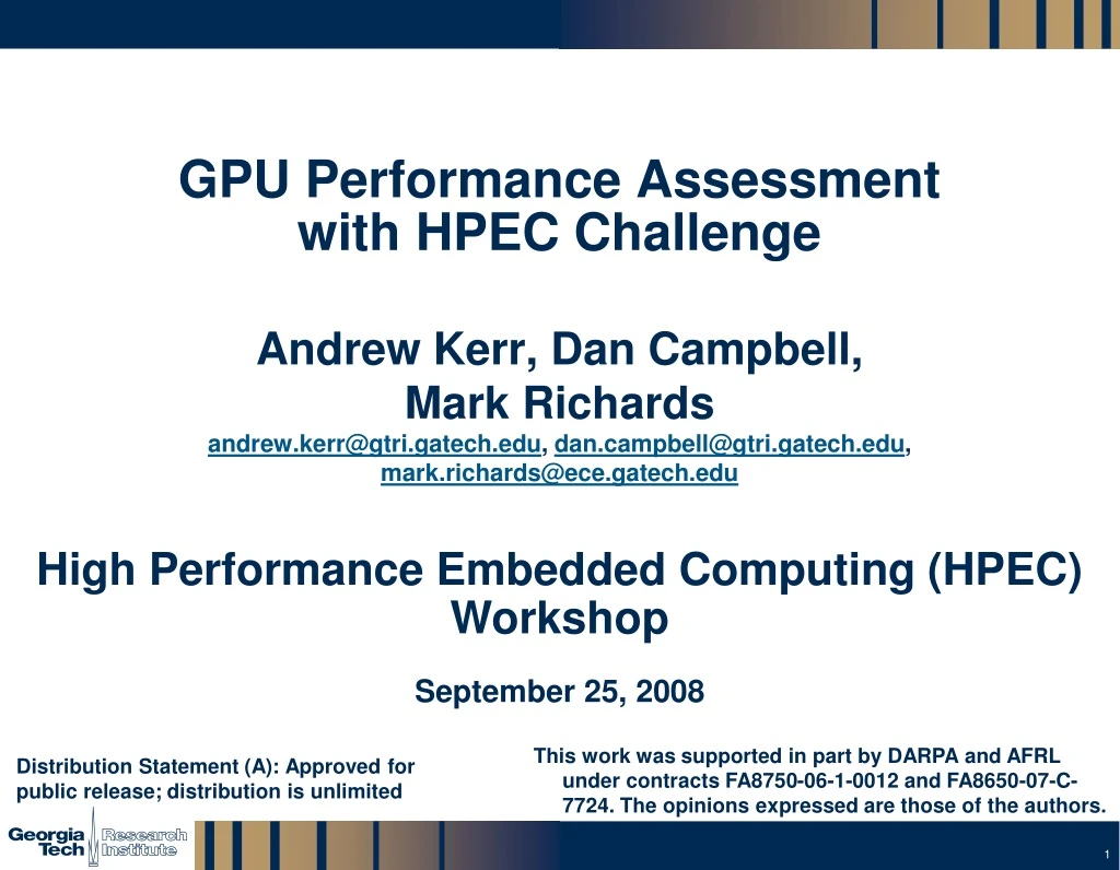 gpu performance assessment with hpec challenge