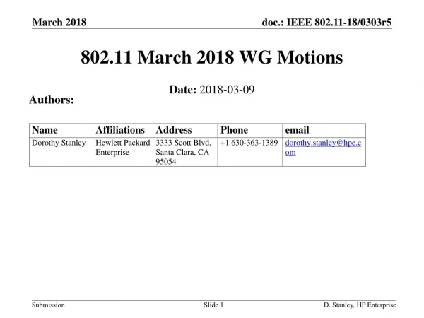 802.11 March 2018 WG Motions