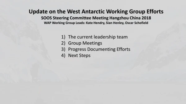 Update on the West Antarctic Working Group Efforts