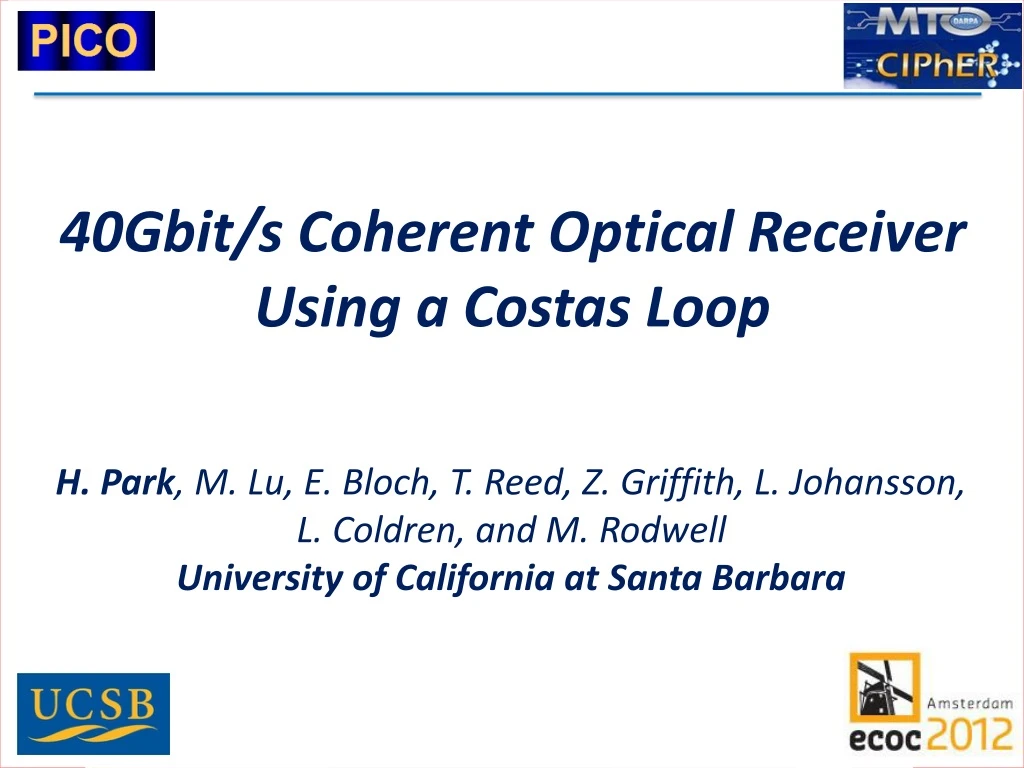 40gbit s coherent optical receiver using a costas