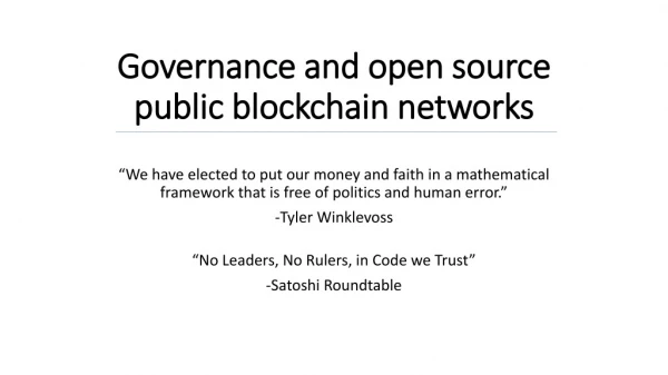 Governance and open source public blockchain networks