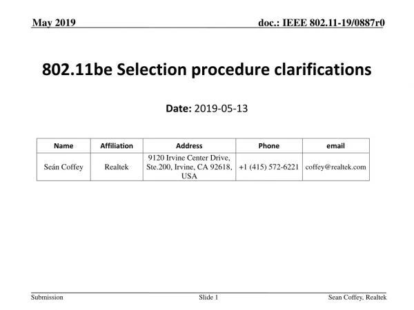802.11be Selection procedure clarifications