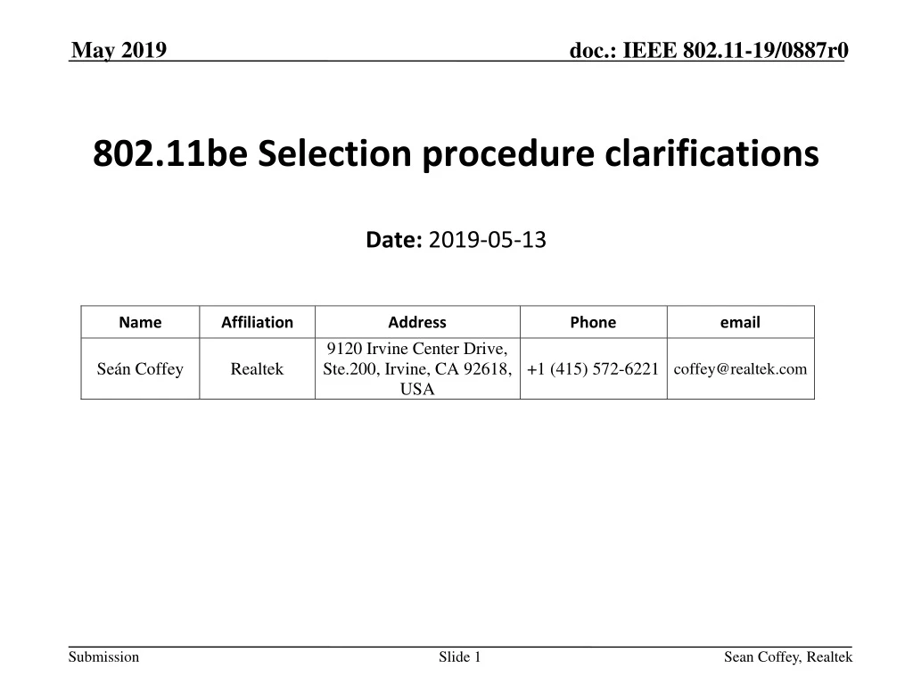 802 11be selection procedure clarifications