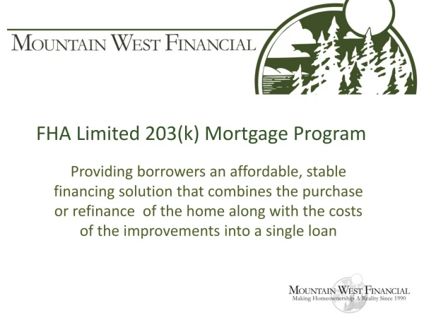 FHA Limited 203(k) Mortgage Program