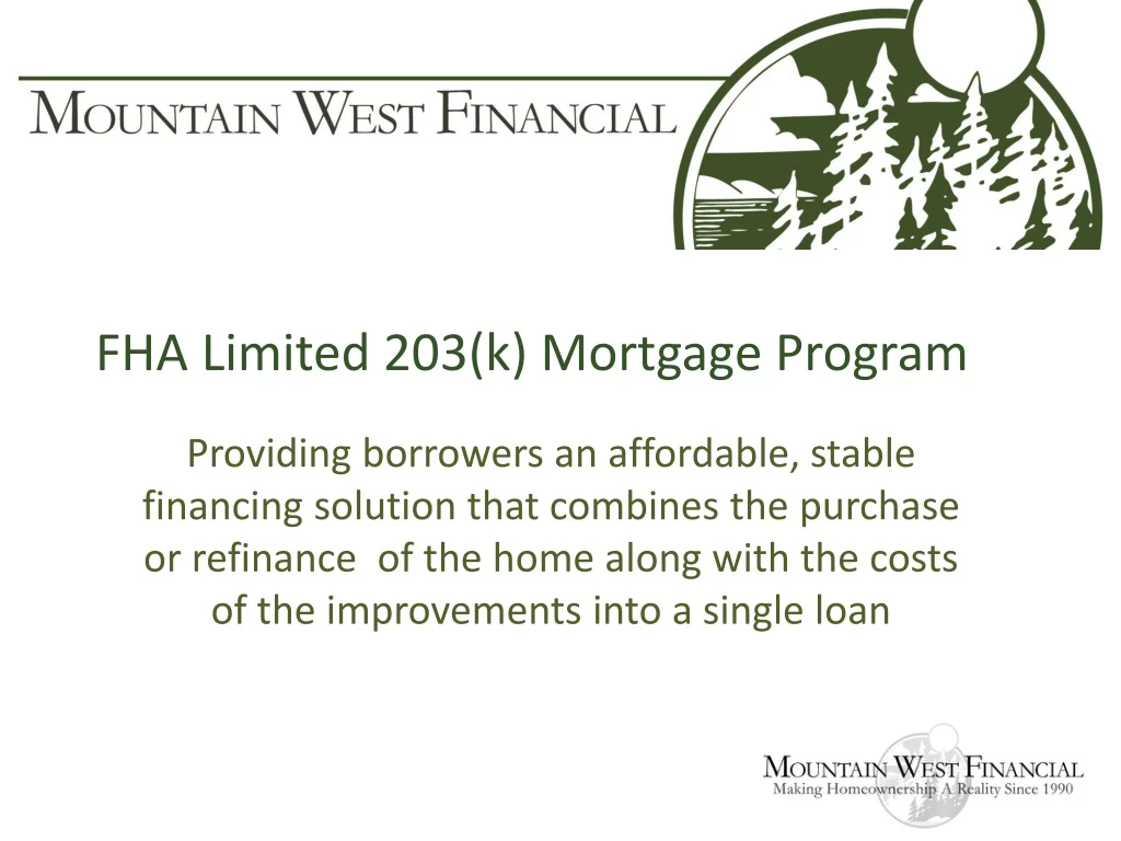 fha limited 203 k mortgage program