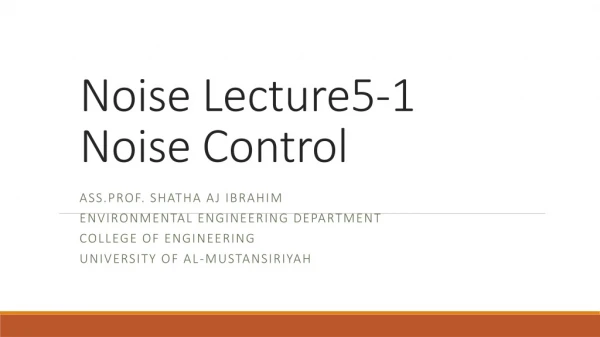 Noise Lecture5-1 Noise Control