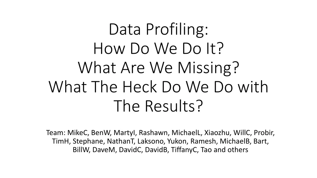 data profiling how do we do it what are we missing what the heck do we do with the results