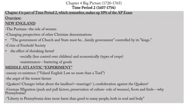 Chapter 4 Big Picture (1720-1765) Time Period 2 (1607-1754)