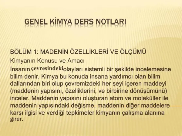 GENEL KIMYA DERS NOTLARI