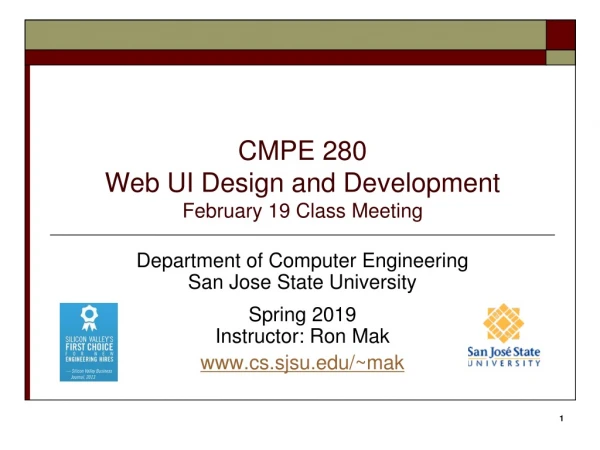 CMPE 280 Web UI Design and Development February 19 Class Meeting