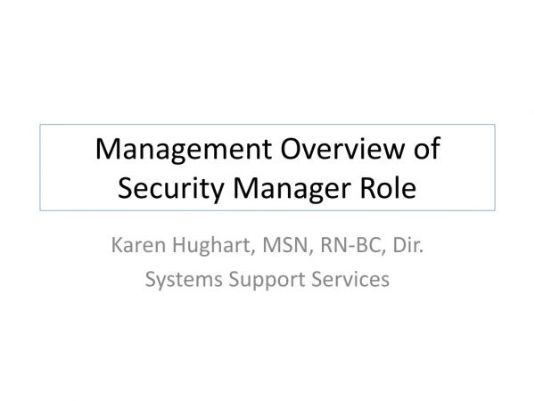 Management Overview of Security Manager Role