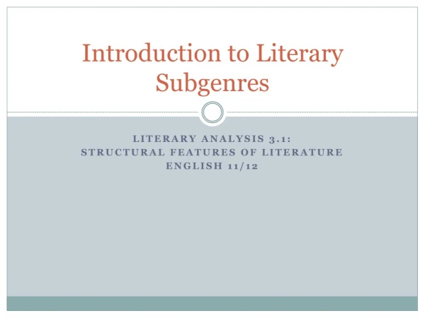 Introduction to Literary Subgenres