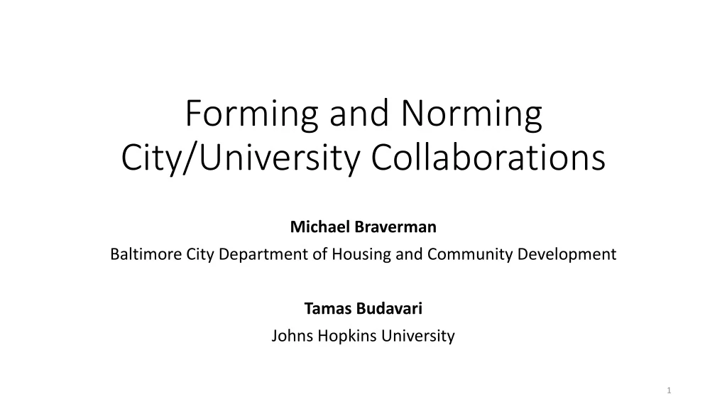 forming and norming city university collaborations