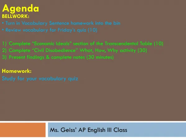 Ms. Geiss ’ AP English III Class