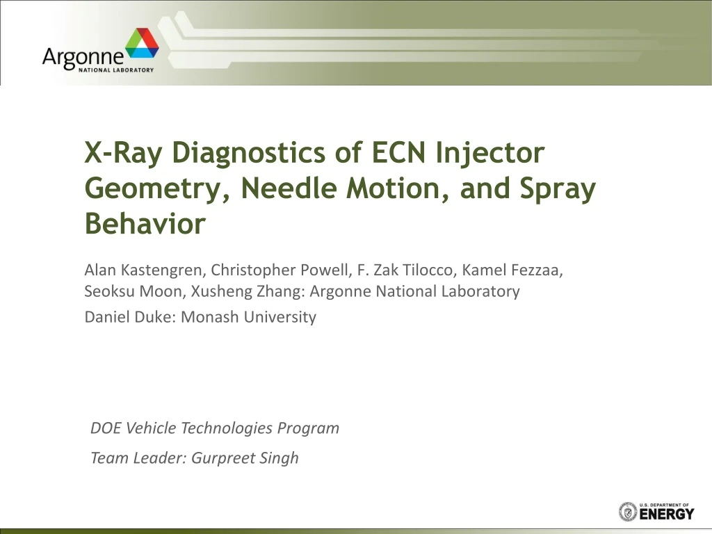 x ray diagnostics of ecn injector geometry needle motion and spray behavior