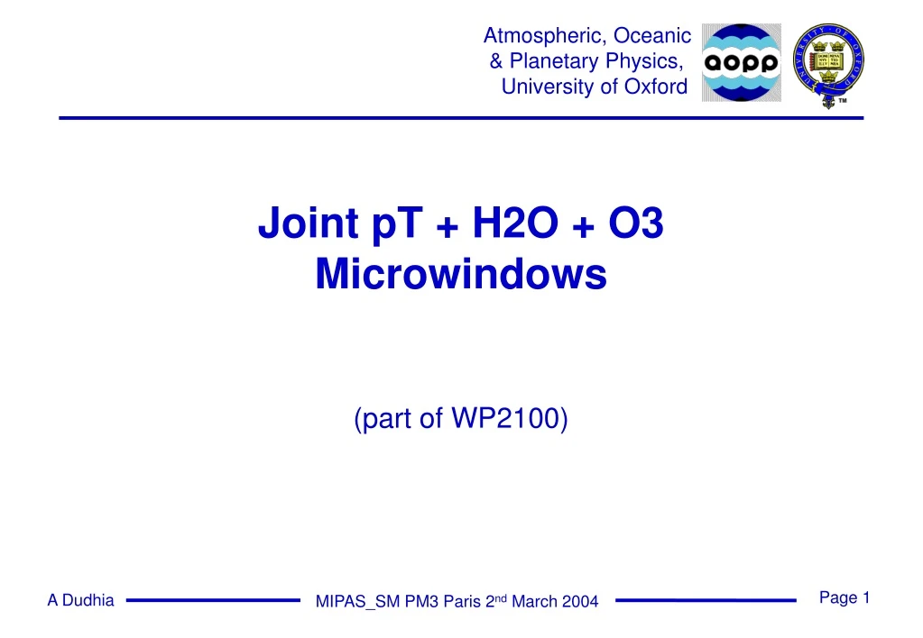 joint pt h2o o3 microwindows part of wp2100