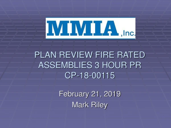 PLAN REVIEW FIRE RATED ASSEMBLIES 3 HOUR PR CP-18-00115