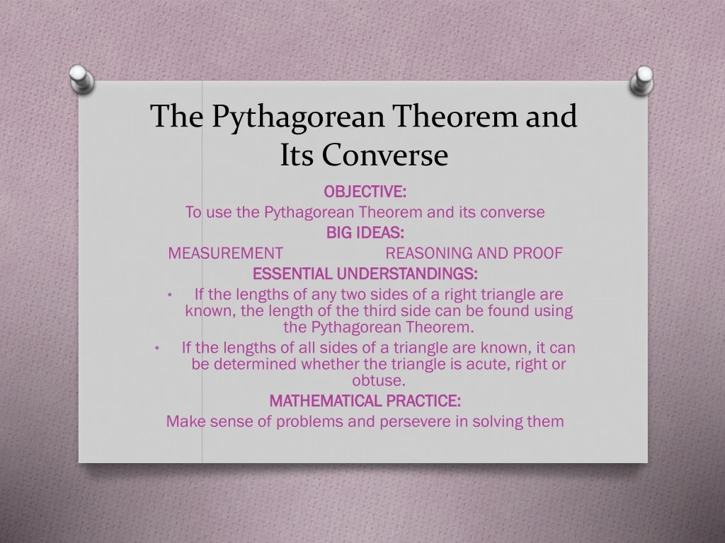 the pythagorean theorem and its converse