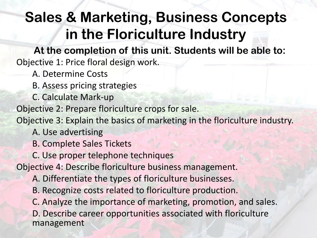sales marketing business concepts in the floriculture industry