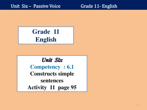 Unit Six – Passive Voice Grade 11- English