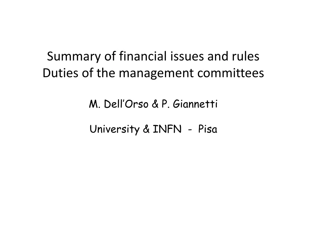 summary of financial issues and rules duties