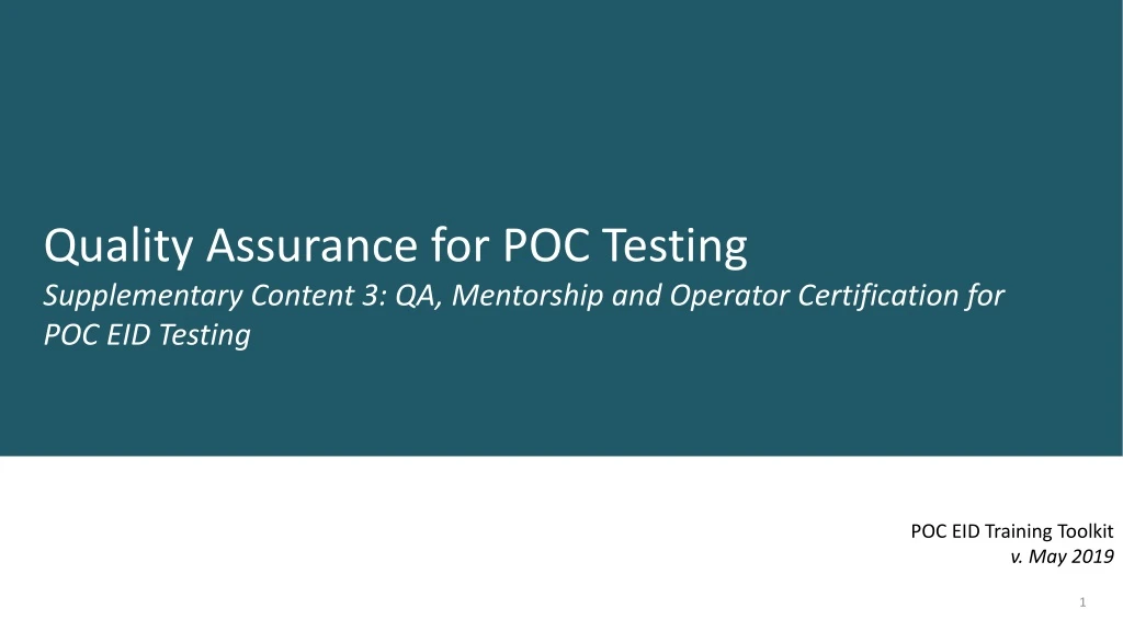 quality assurance for poc testing supplementary