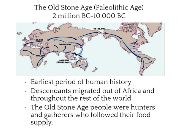 The Old Stone Age (Paleolithic Age) 2 million BC-10,000 BC