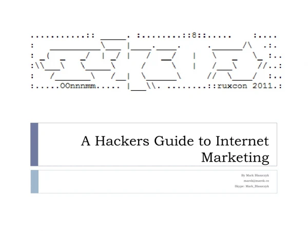 A Hackers Guide to Internet Marketing