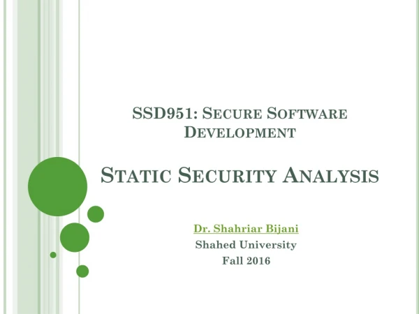 SSD951: Secure Software Development Static Security Analysis