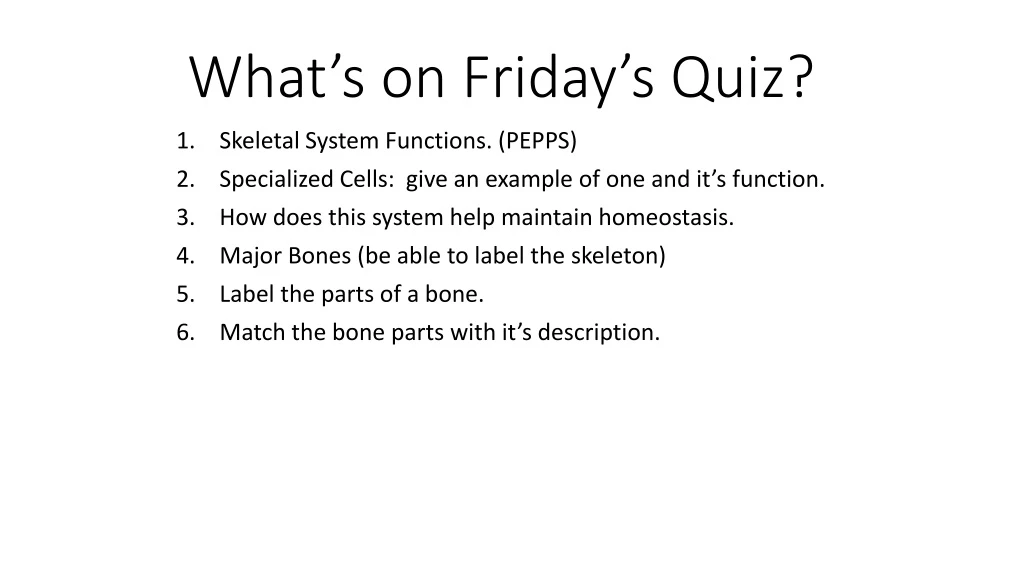 what s on friday s quiz
