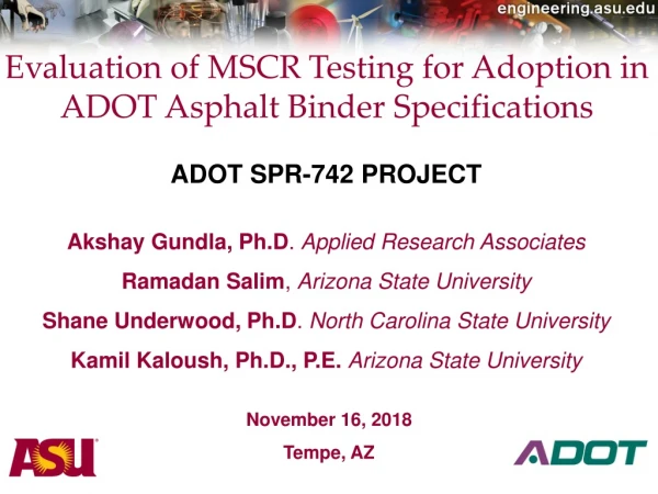 Evaluation of MSCR Testing for Adoption in ADOT Asphalt Binder Specifications