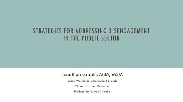 Strategies for Addressing Disengagement in the Public Sector