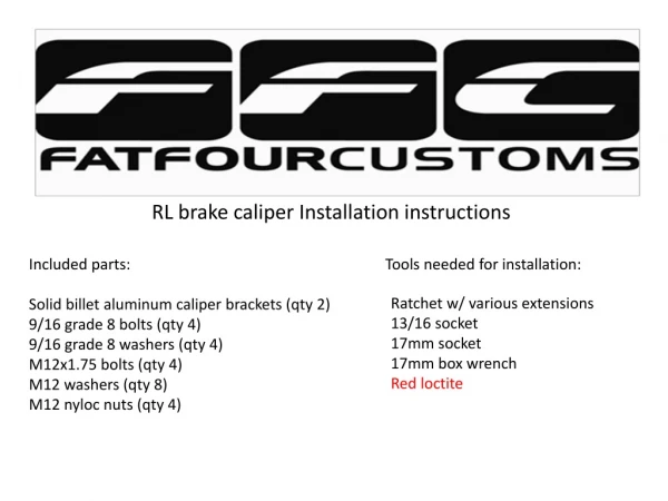 RL brake caliper Installation instructions