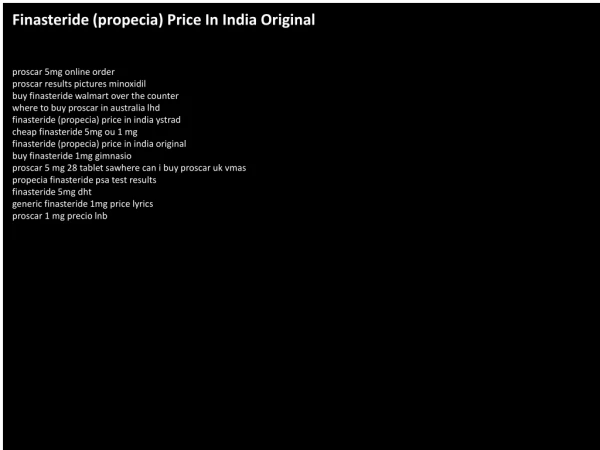 Finasteride (propecia) Price In India Original