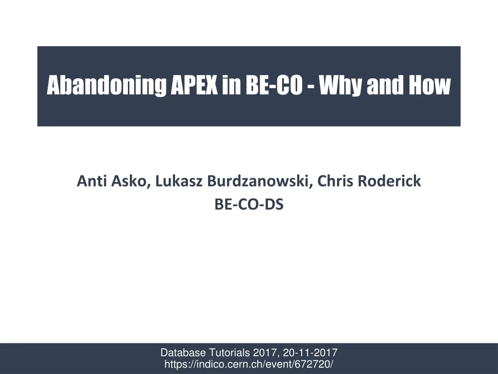 abandoning apex in be co why and how