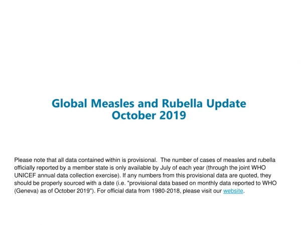 Global Measles and Rubella Update
October 2019