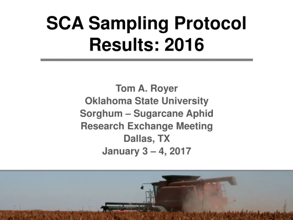 SCA Sampling Protocol Results: 2016
