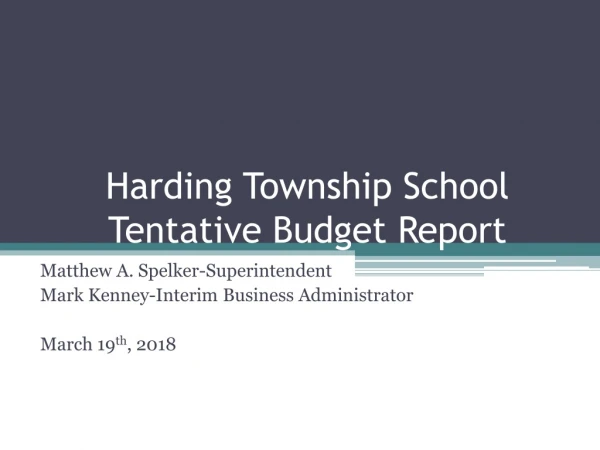 Harding Township School Tentative Budget Report